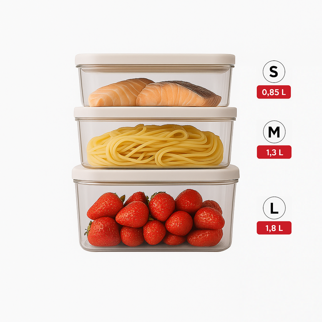 Ensemble de 3 contenants sous vide (S, M, L) en polymère SAN de haute qualité, sans BPA