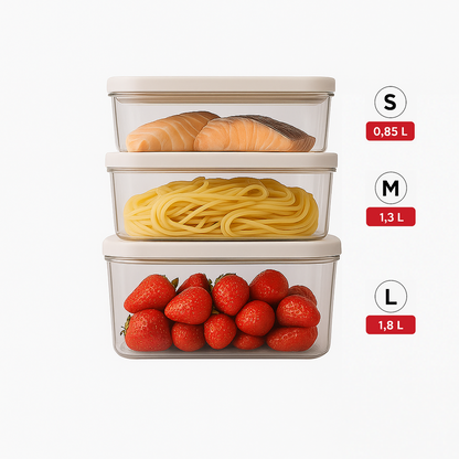 Ensemble de 3 contenants sous vide (S, M, L) en polymère SAN de haute qualité, sans BPA